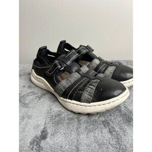 Clark's Women Teagan Step Loafer Black grey leather sandal adjustable size 7M